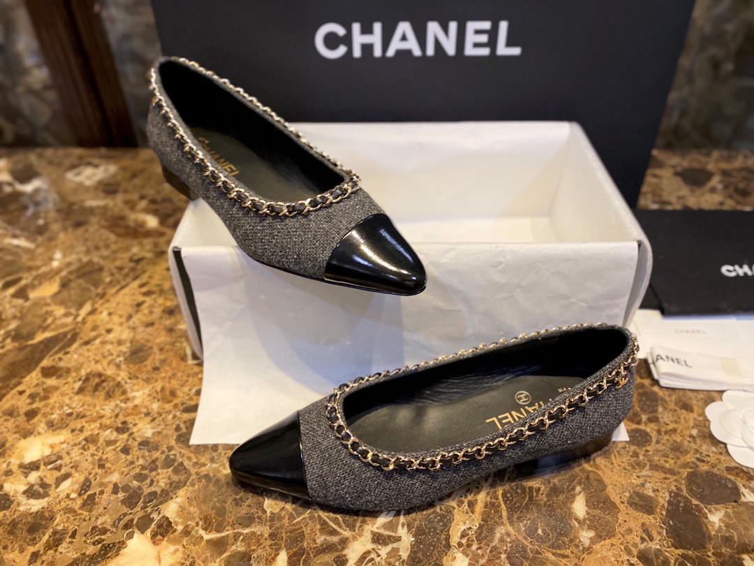 Chanel Chain Tweed Flats