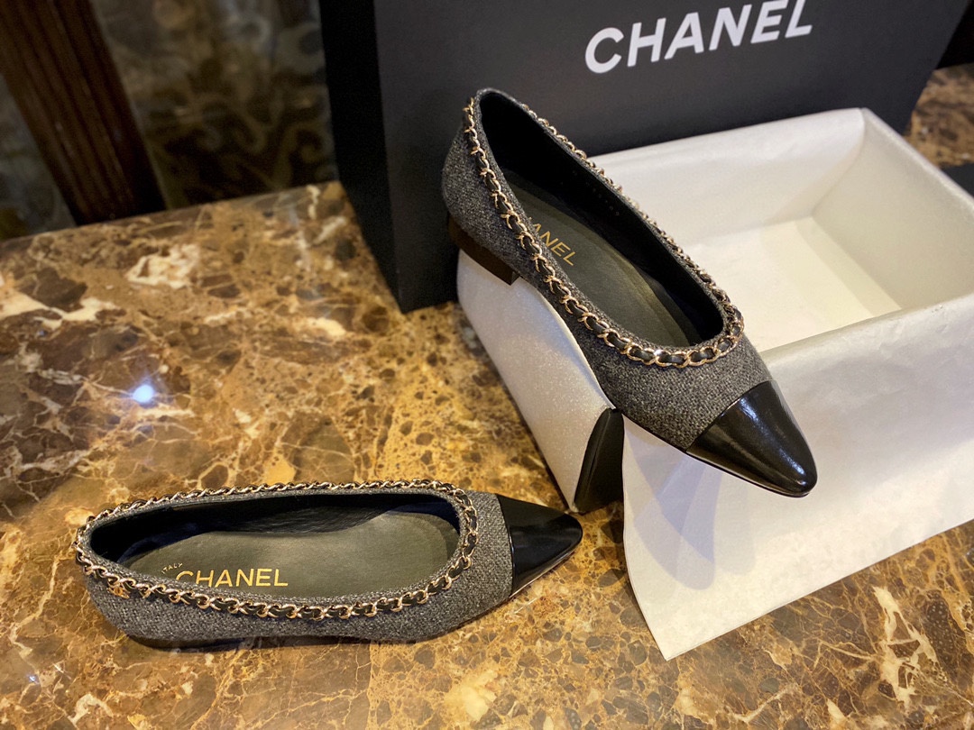 Chanel Chain Tweed Flats