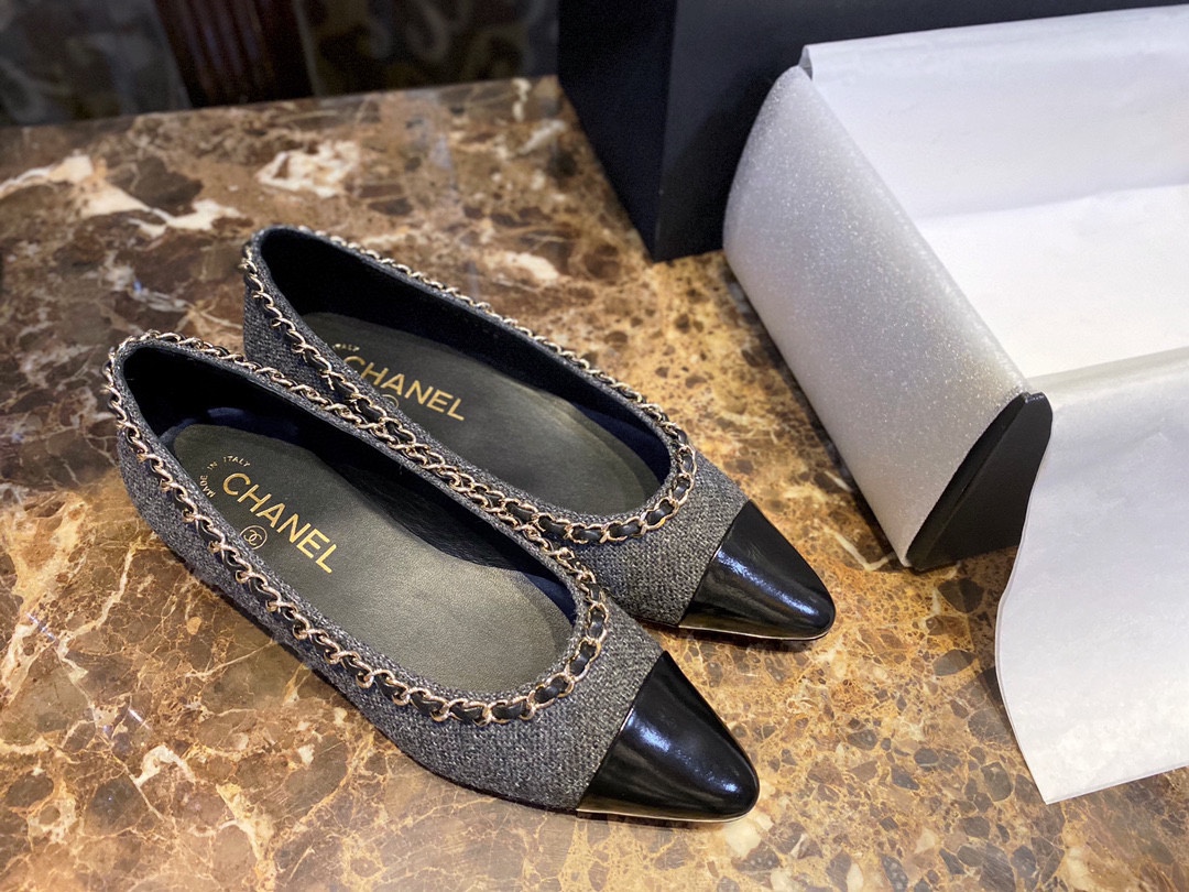 Chanel Chain Tweed Flats