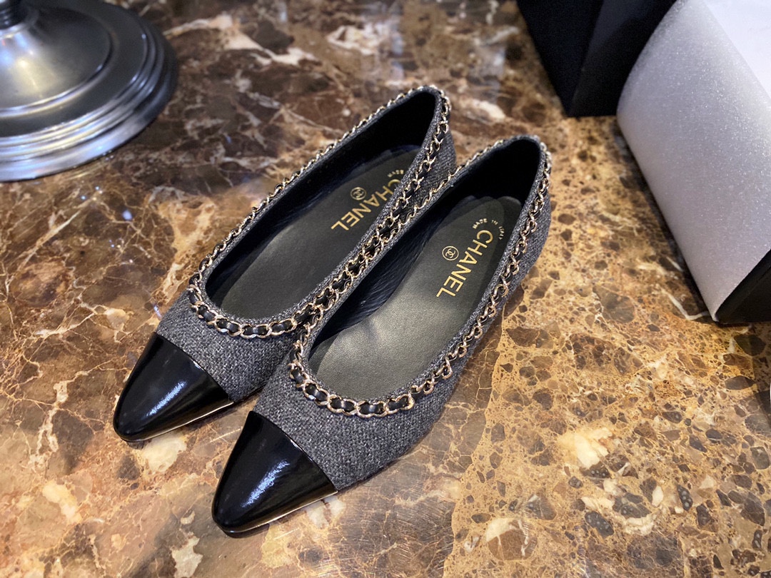 Chanel Chain Tweed Flats