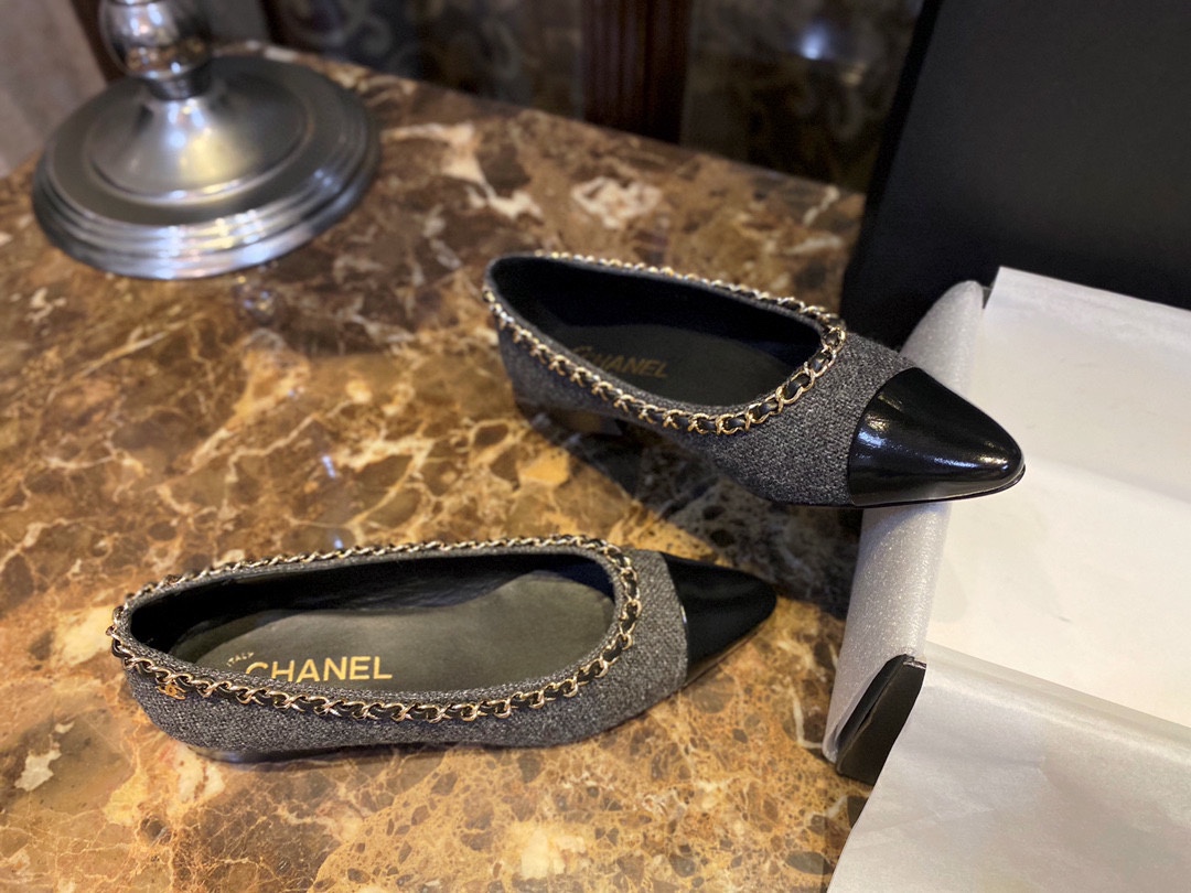 Chanel Chain Tweed Flats