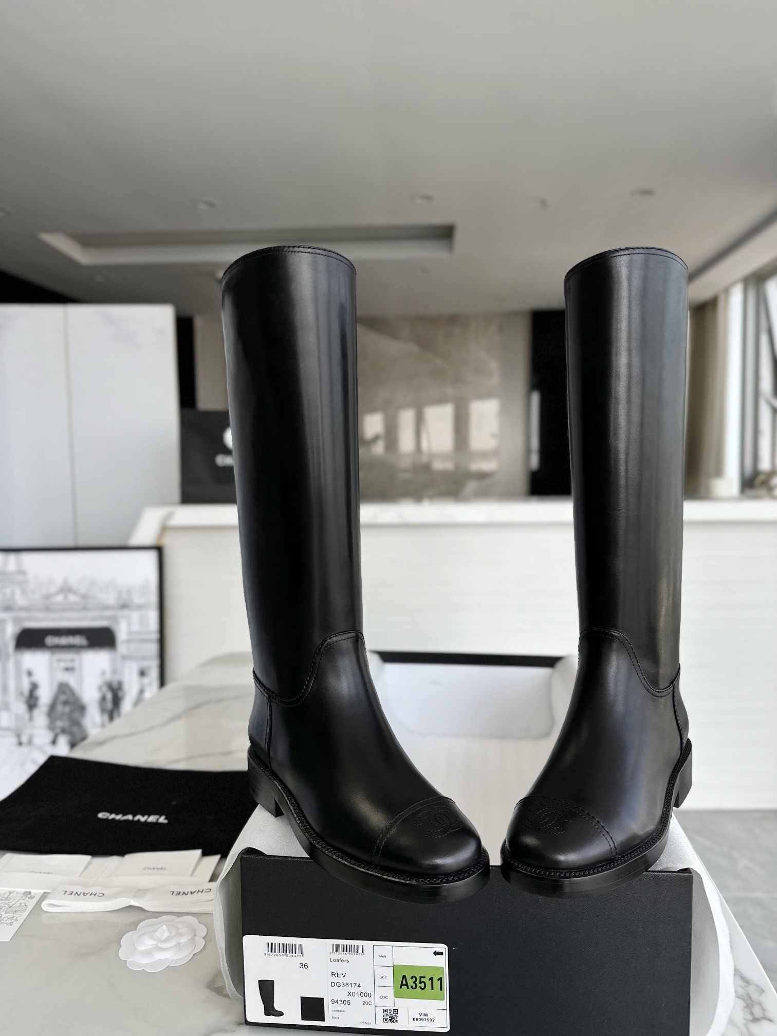 Chanel 23 Classic Knight Boots: Crafted from Premium Calfskin Leather, Luxurious Water-dyed Leather Lining, Stitched with Genuine Leather Outsole, Featuring Large Logo Embossed Leather