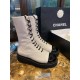 Chanel 23C Lace-Up Mid-Calf Martin Boots: Crafted from Milk White Calfskin, with Durable Suede Outsole and Genuine Leather Trim,The 4.5cm Heel Visually Shapes the Legs,