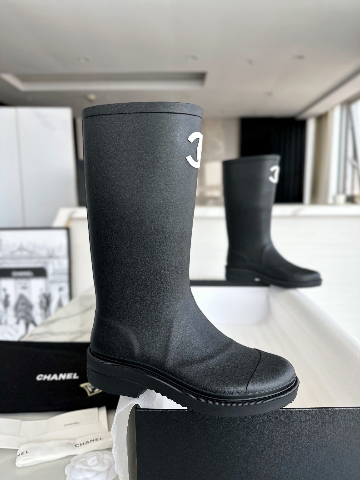 Chanel 22k Vintage Mid-Calf Rain Boots