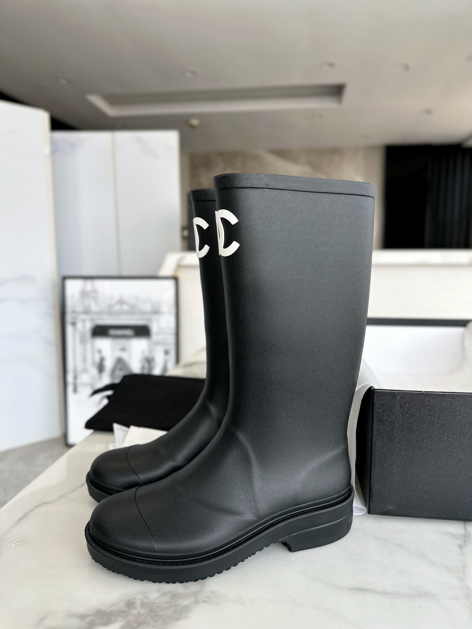 Chanel 22k Vintage Mid-Calf Rain Boots