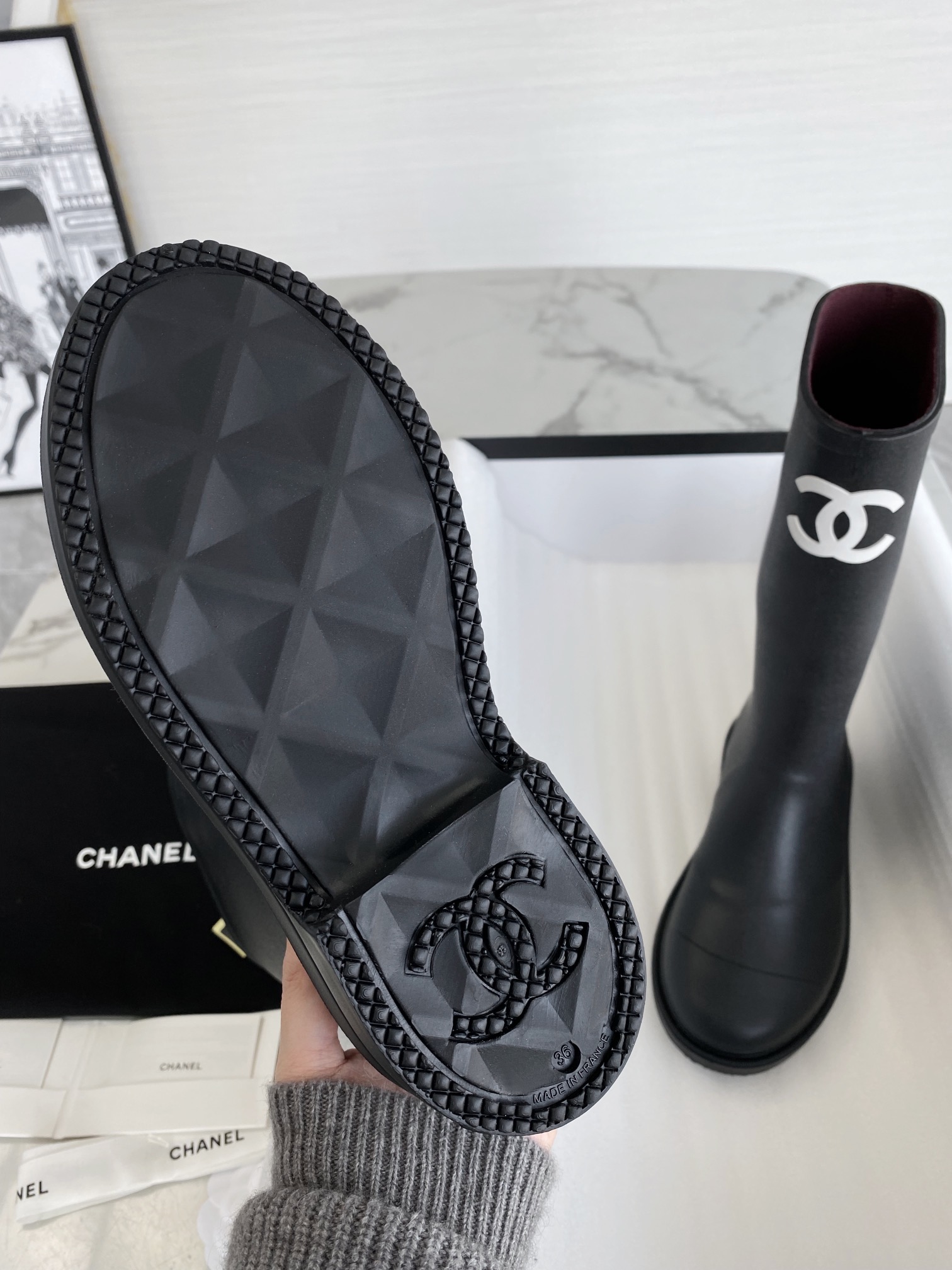 Chanel 22k Vintage Mid-Calf Rain Boots