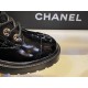 Chanel  Glossy Crinkled Calfskin Diamond-Patterned Martin Boots: Featuring Classic Leather with Chain Logo, Exquisitely Embroidered Toes, and a Combination of Diamond Patterns and Glossy Crinkled Calfskin