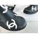 Chanel 23a Black Double C Full Logo Short Rain Boots: Made with Environmentally Friendly Lightweight Rubber Imported from Italy, Inner Fabric Lining Provides Softness, Giving a Feeling of Walking on Clouds. The Displaced Distribution of Logos Instantly El