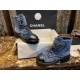 Chanel  Denim Velvet Diamond-Patterned Martin Boots,Classic diamond-patterned design with a luxurious atmosphere of velvet and glossy calfskin