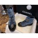 Chanel  Denim Velvet Diamond-Patterned Martin Boots,Classic diamond-patterned design with a luxurious atmosphere of velvet and glossy calfskin