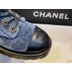 Chanel  Denim Velvet Diamond-Patterned Martin Boots,Classic diamond-patterned design with a luxurious atmosphere of velvet and glossy calfskin