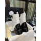 Chanel  23a Black and White Sheepskin Letter Moto Boots