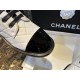 Chanel  23a Black and White Sheepskin Letter Moto Boots