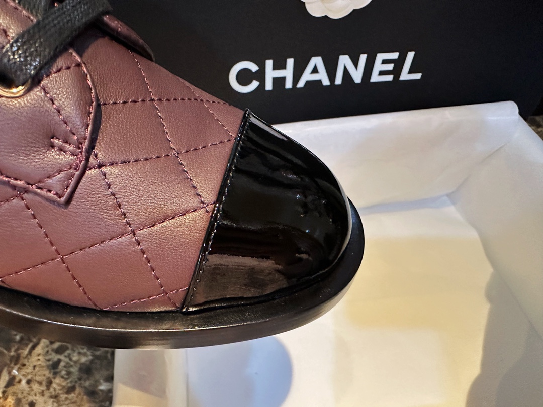 Chanel  23a Burgundy Sheepskin Letter Moto Boots