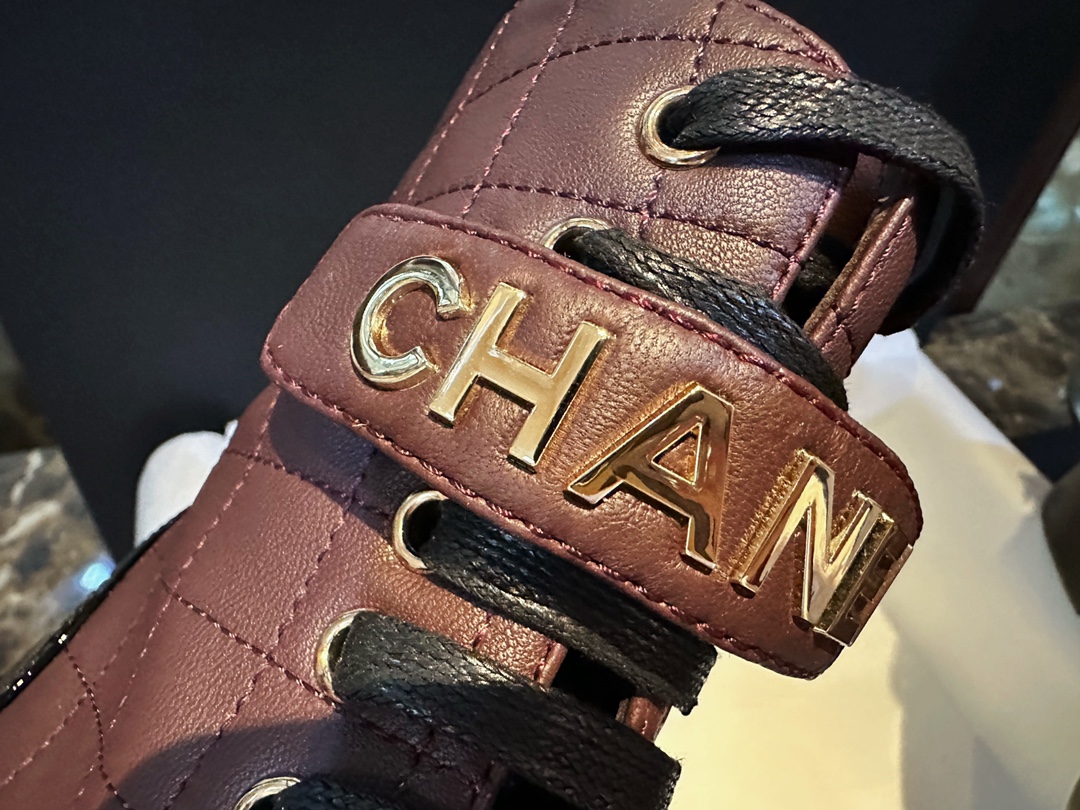 Chanel  23a Burgundy Sheepskin Letter Moto Boots