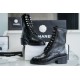 Chanel  23b Wrinkled Patent Leather Lace-Up Boots