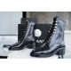 Chanel  23b Wrinkled Patent Leather Lace-Up Boots