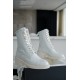 Chanel  23b White Lace-Up Boots