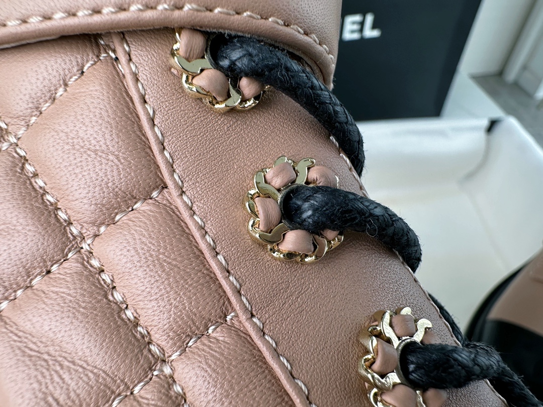 Chanel  Apricot Sheepskin Diamond Martin Boot