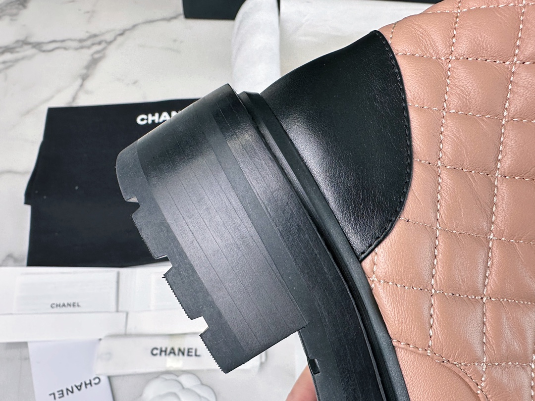 Chanel  Apricot Sheepskin Diamond Martin Boot