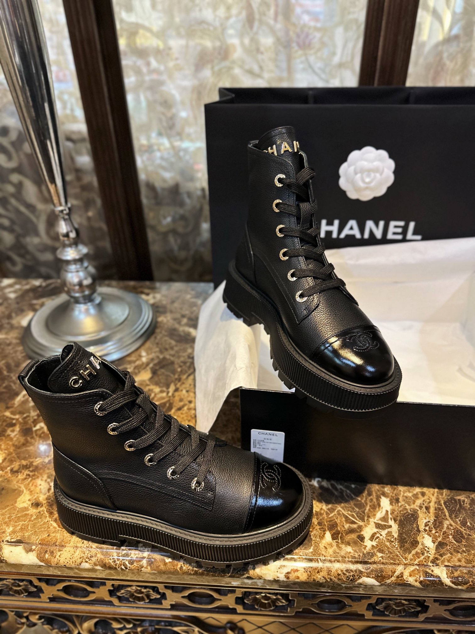 Chanel  23b Black Chunky Sole Martin Boots