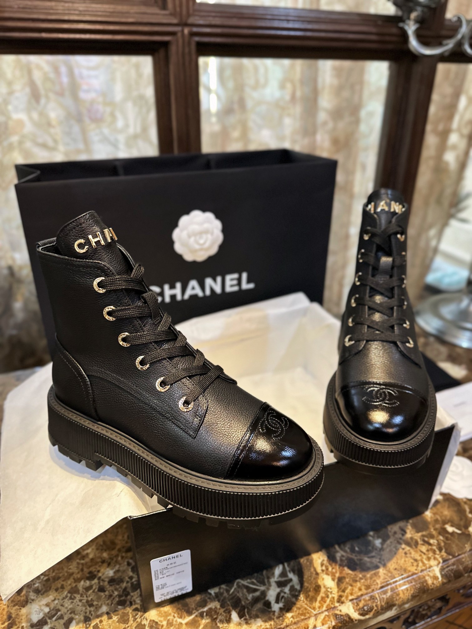 Chanel  23b Black Chunky Sole Martin Boots