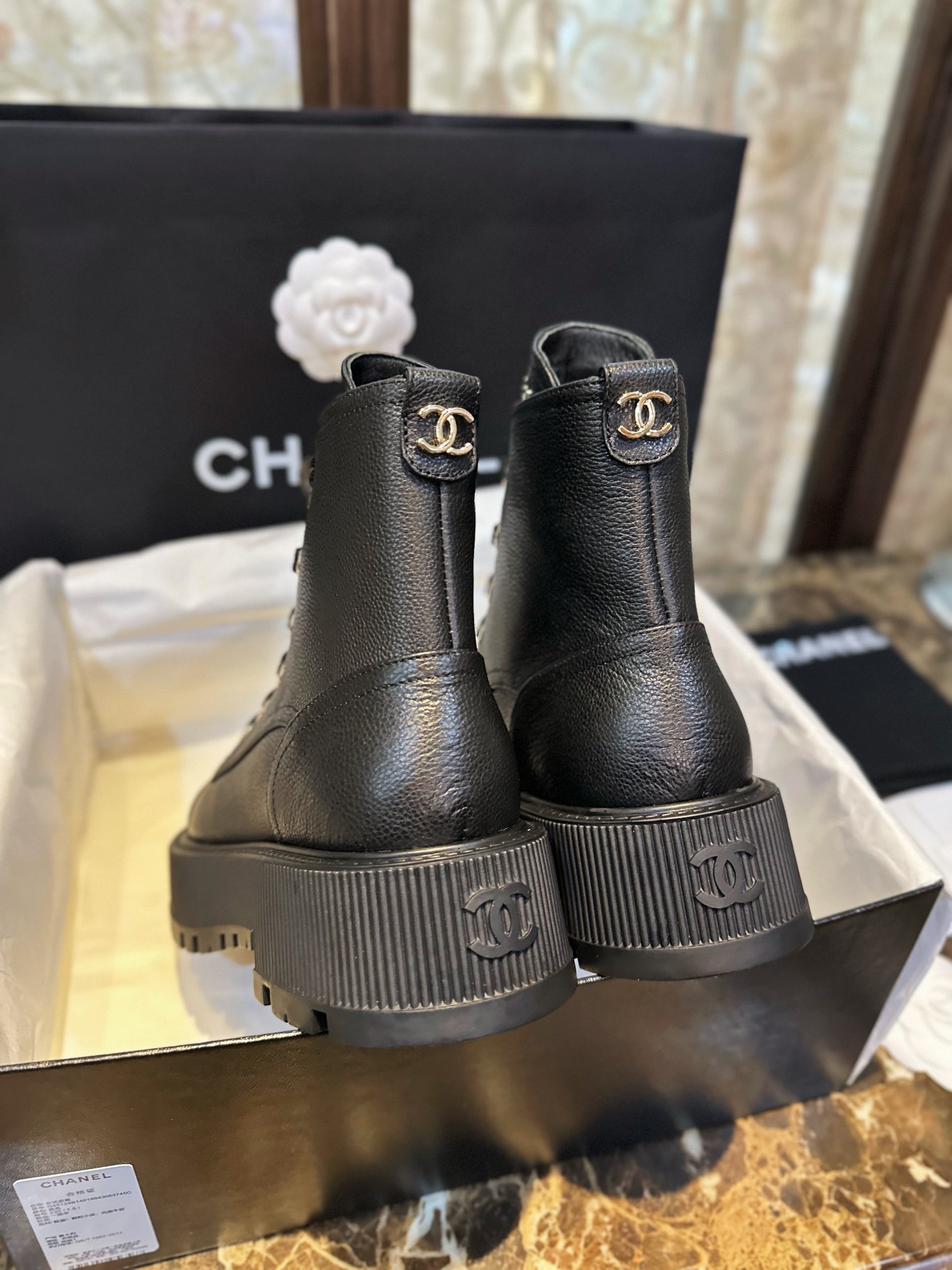 Chanel  23b Black Chunky Sole Martin Boots