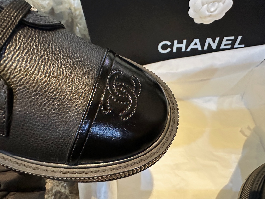 Chanel  23b Black Chunky Sole Martin Boots