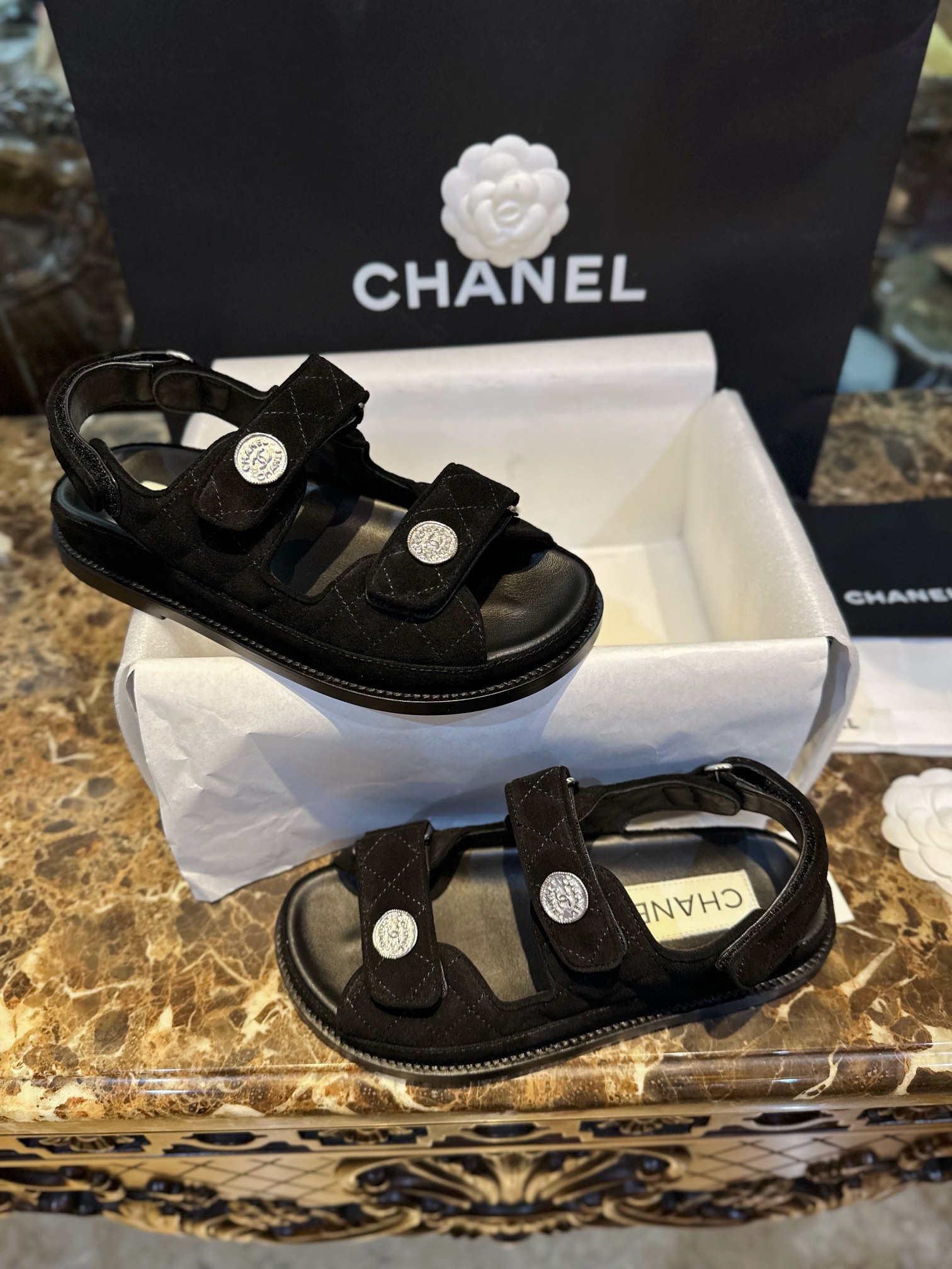 Chanel  23c Suede Velcro Sandals