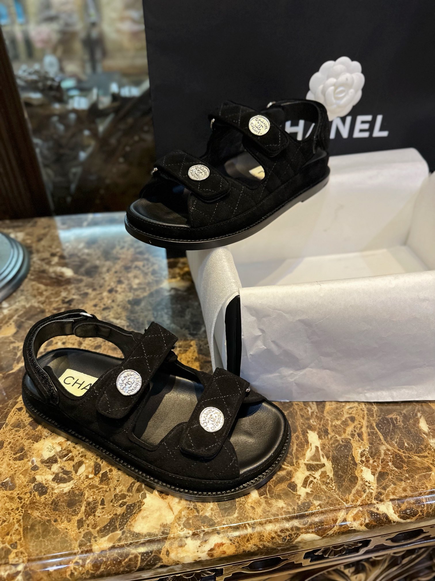 Chanel  23c Suede Velcro Sandals