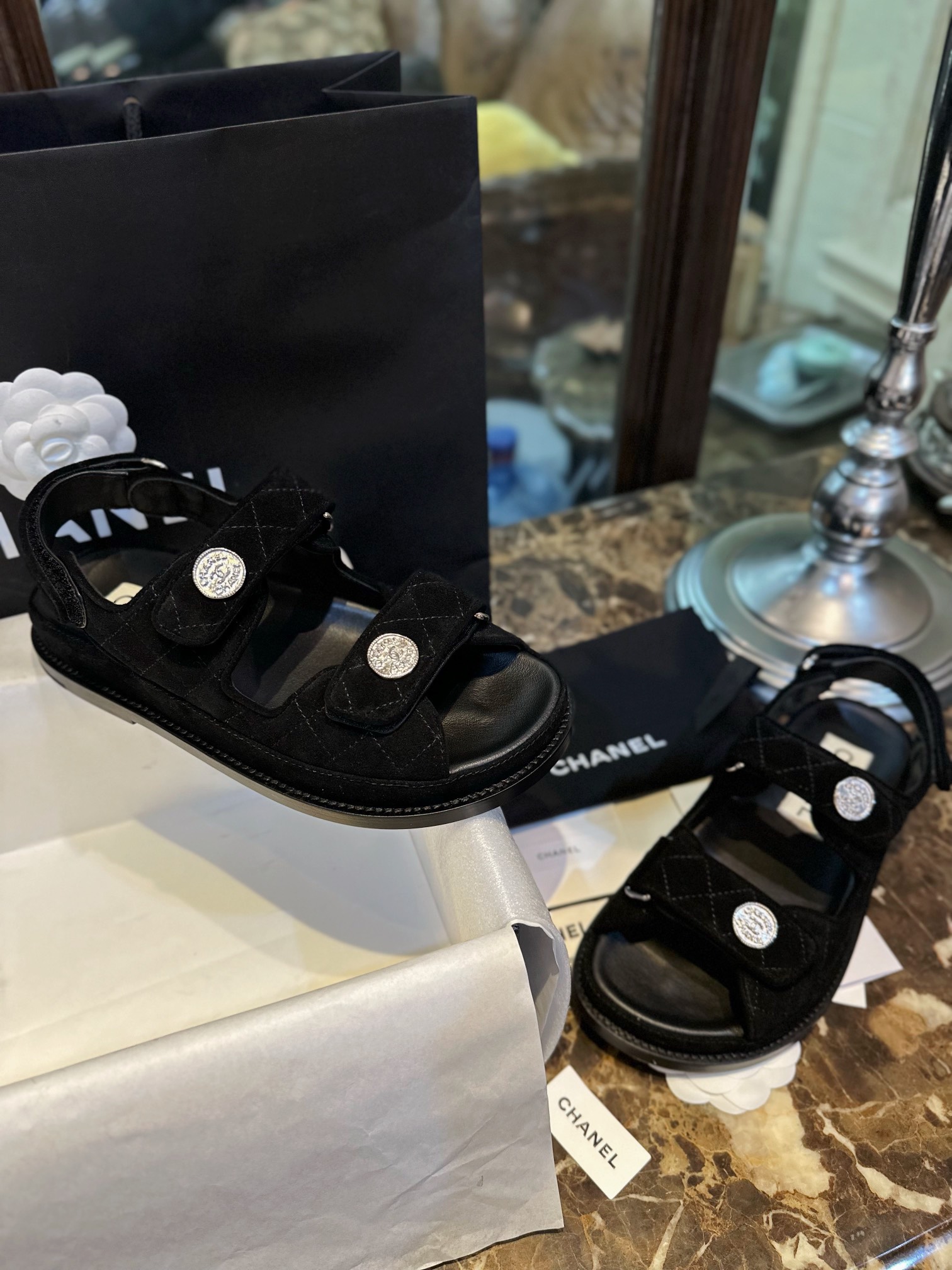 Chanel  23c Suede Velcro Sandals