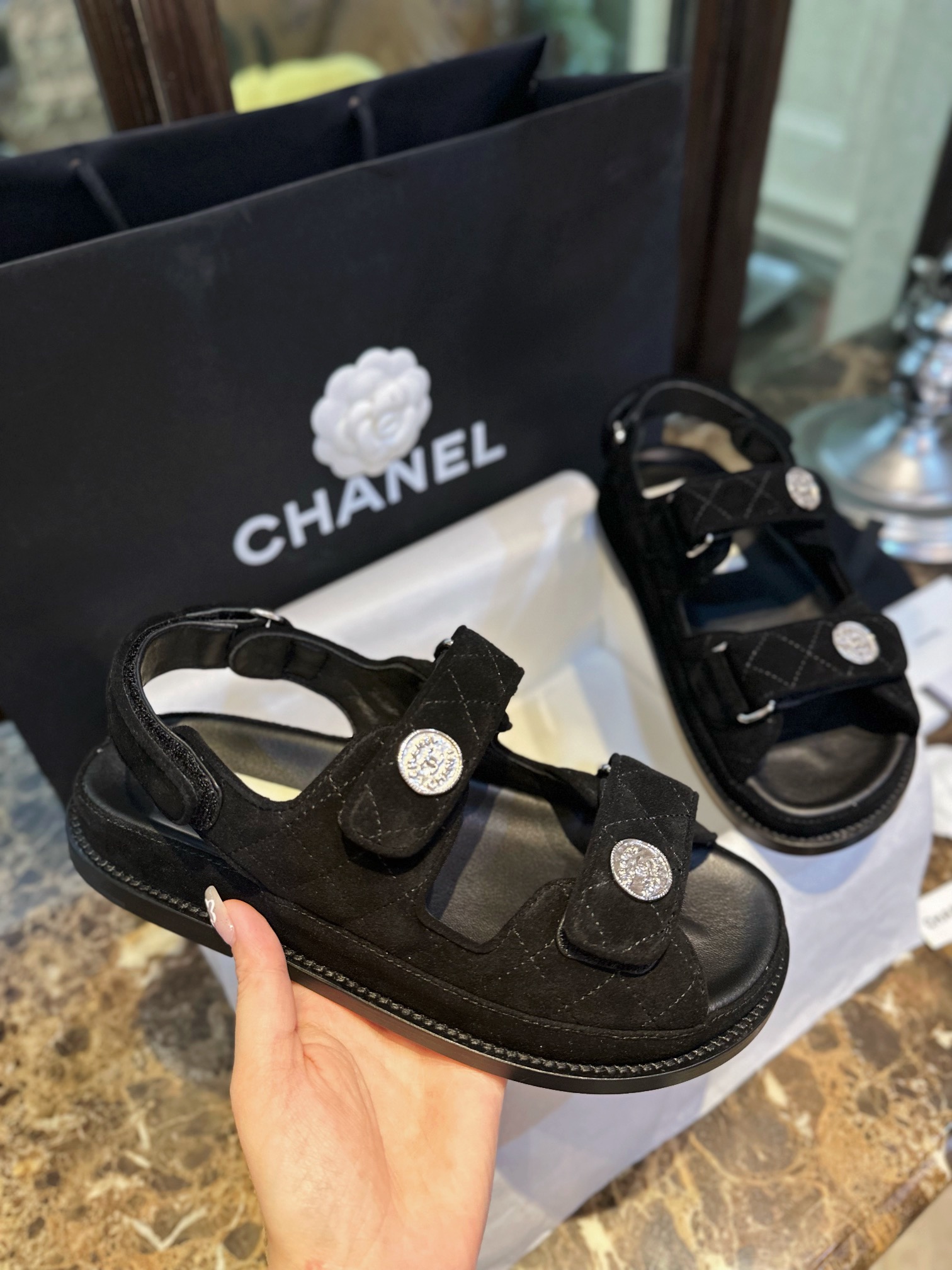 Chanel  23c Suede Velcro Sandals