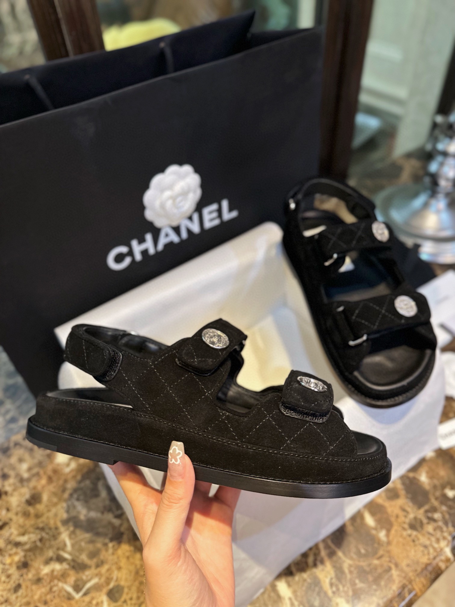 Chanel  23c Suede Velcro Sandals