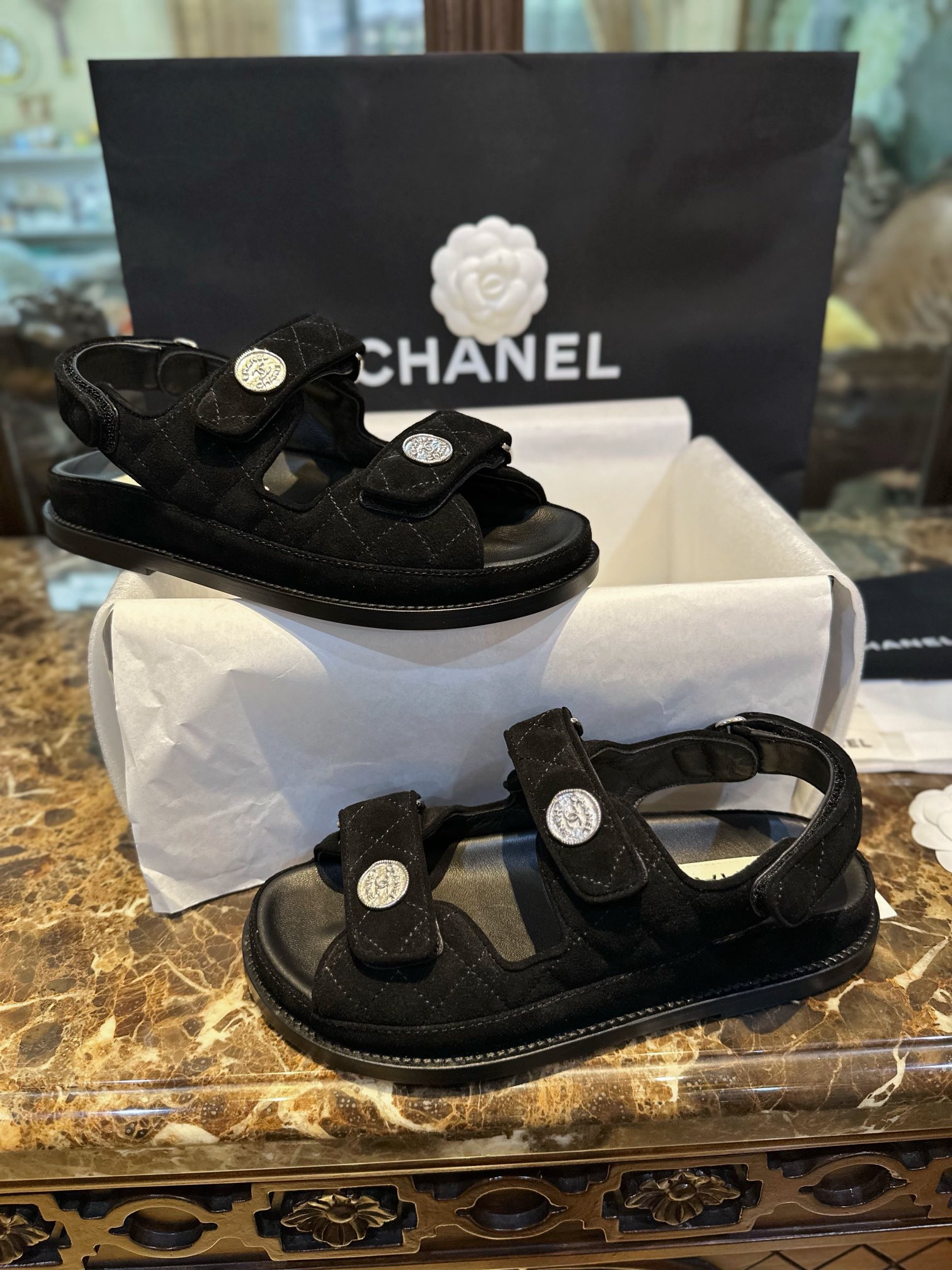 Chanel  23c Suede Velcro Sandals