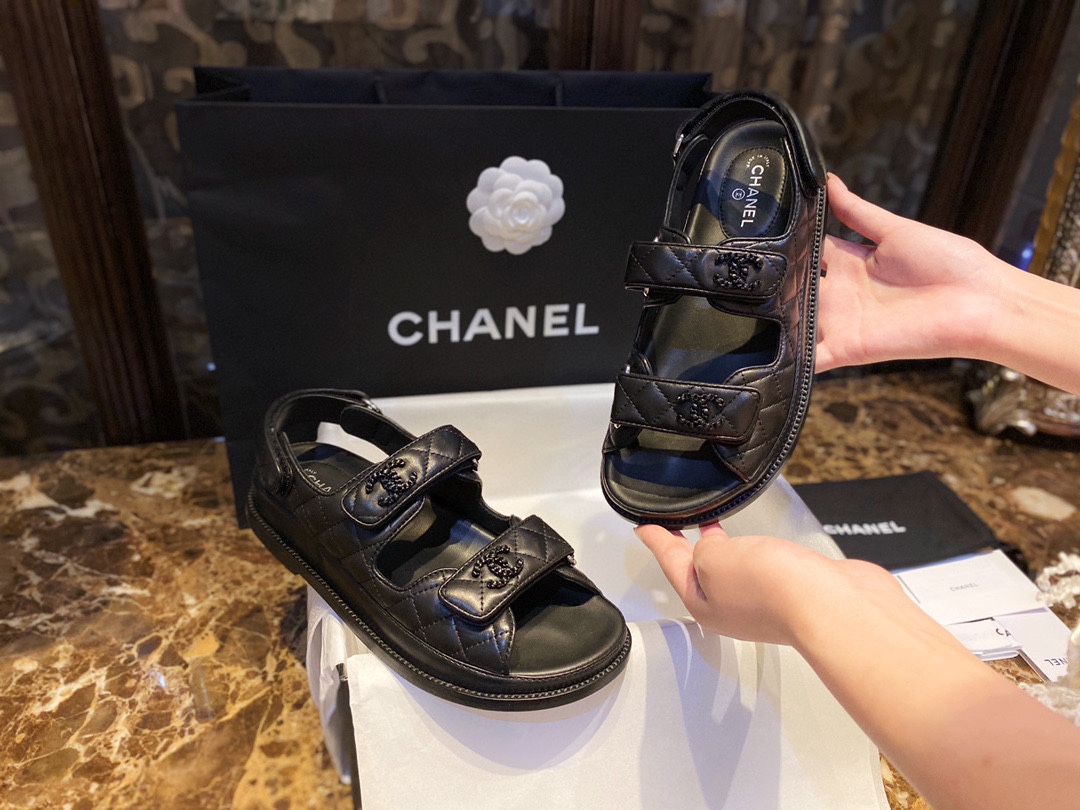 Chanel Black Sheepskin Beach Sandals