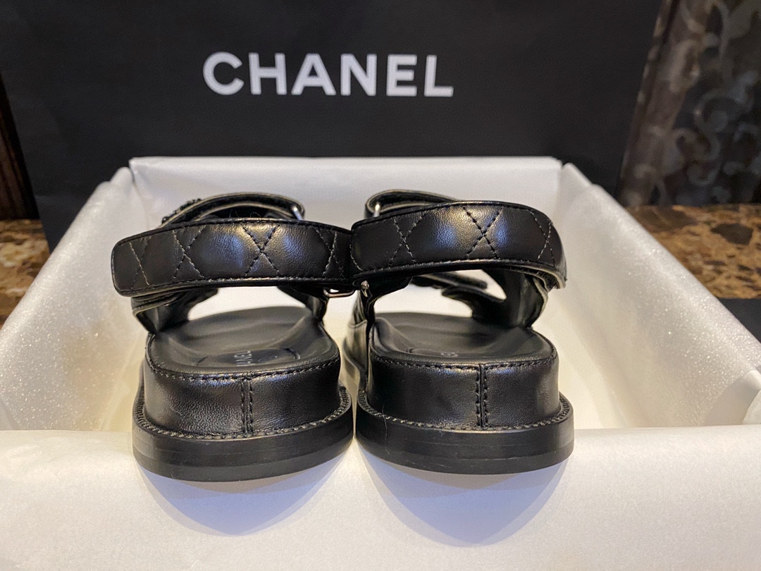 Chanel Black Sheepskin Beach Sandals