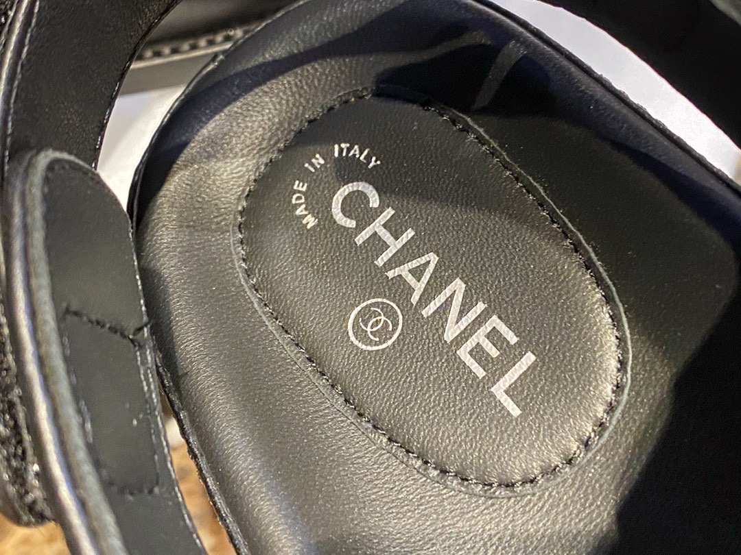 Chanel Black Sheepskin Beach Sandals