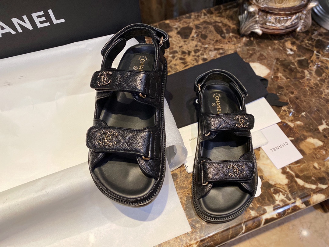 Chanel Lychee-Patterned Cowhide Beach Sandals