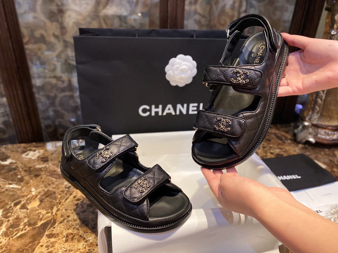 Chanel Lychee-Patterned Cowhide Beach Sandals