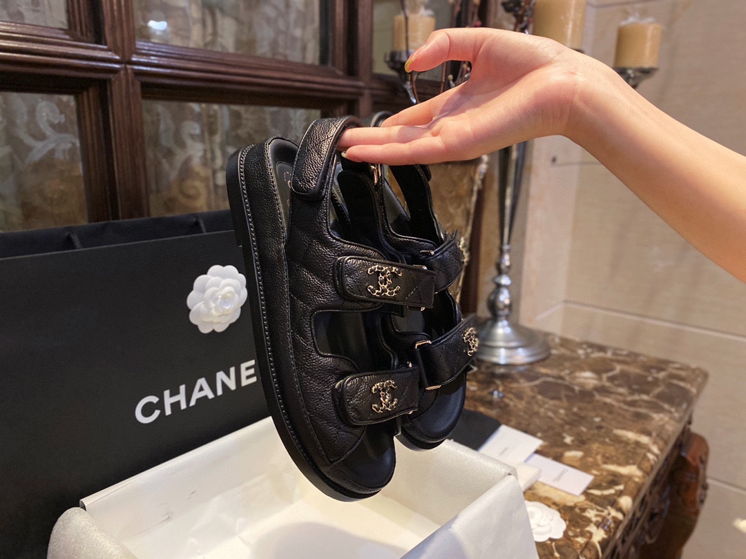 Chanel Lychee-Patterned Cowhide Beach Sandals