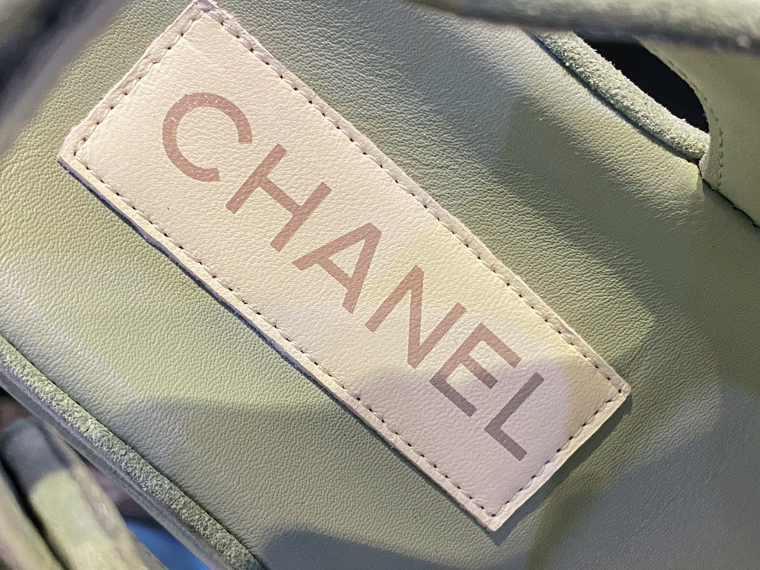 Chanel Green Suede Gold Coin Beach Sandals