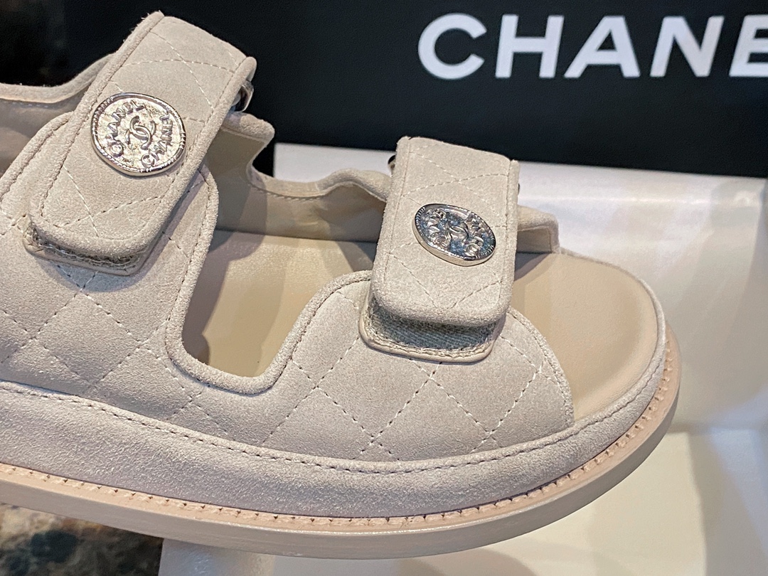 Chanel Beige Gold Coin Magic Tape Sandals