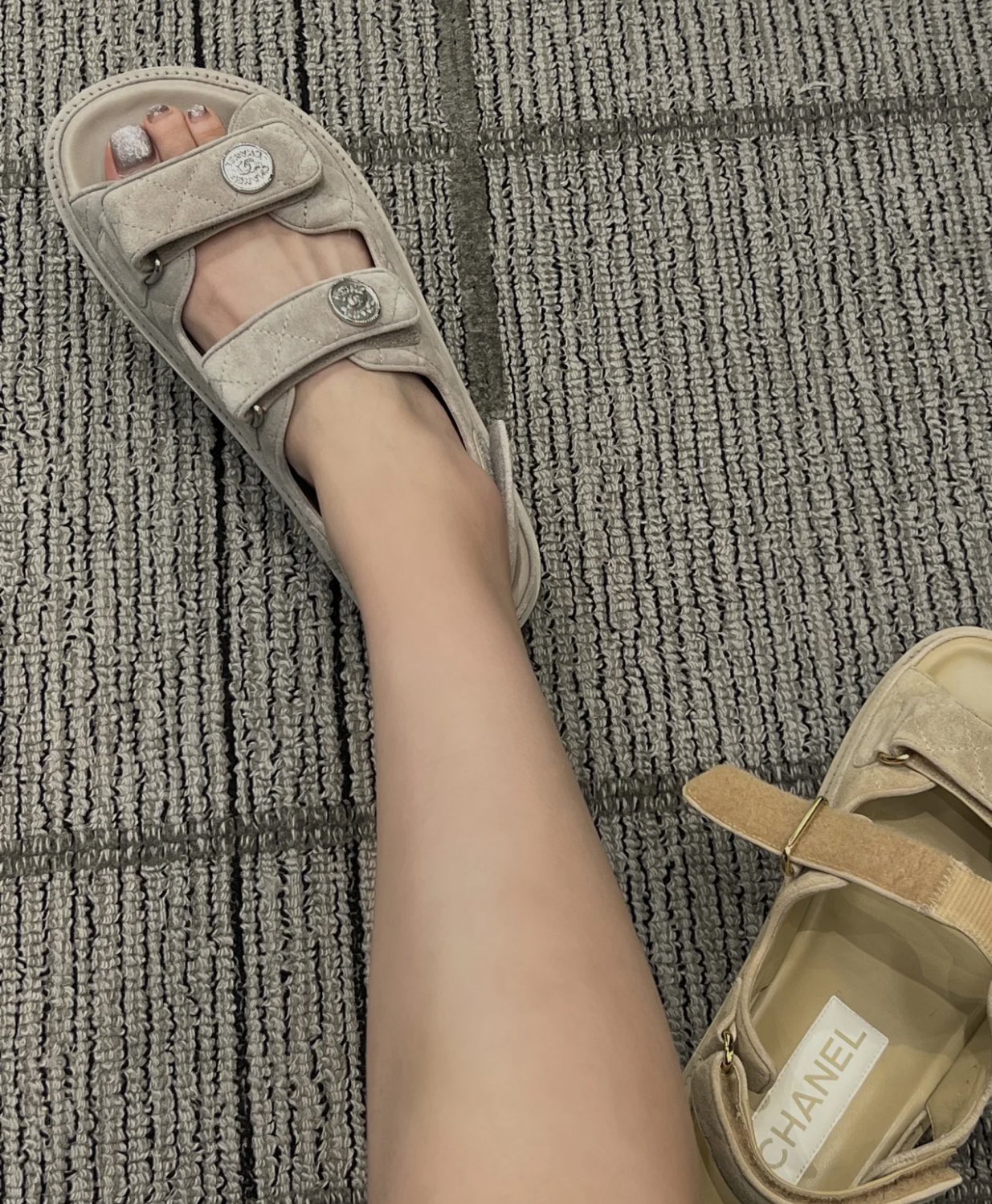 Chanel Beige Gold Coin Magic Tape Sandals