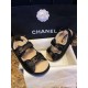 Chanel  Black Horsehair Magic Tape Sandals with Cozy Sheepskin Lining