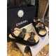 Chanel  Black Horsehair Magic Tape Sandals with Cozy Sheepskin Lining