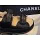 Chanel  Black Horsehair Magic Tape Sandals with Cozy Sheepskin Lining