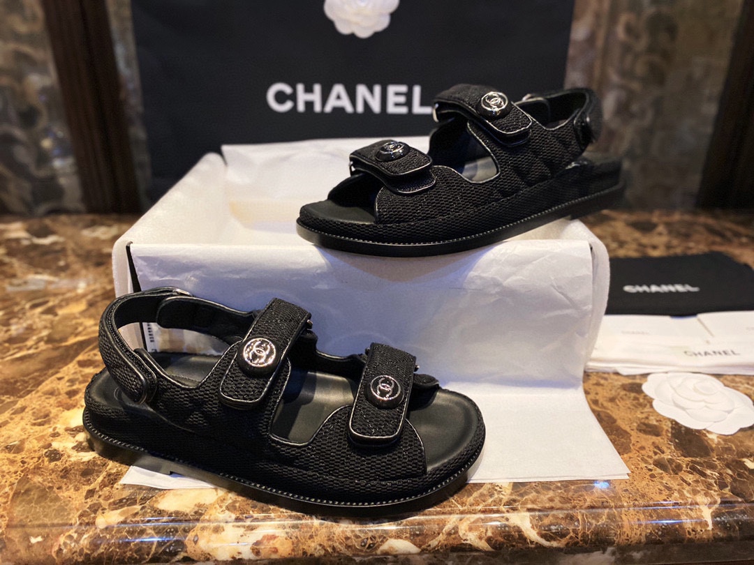 Chanel Classic Beach Sandals with Mesh Fabric and Dripping Glue Buckle