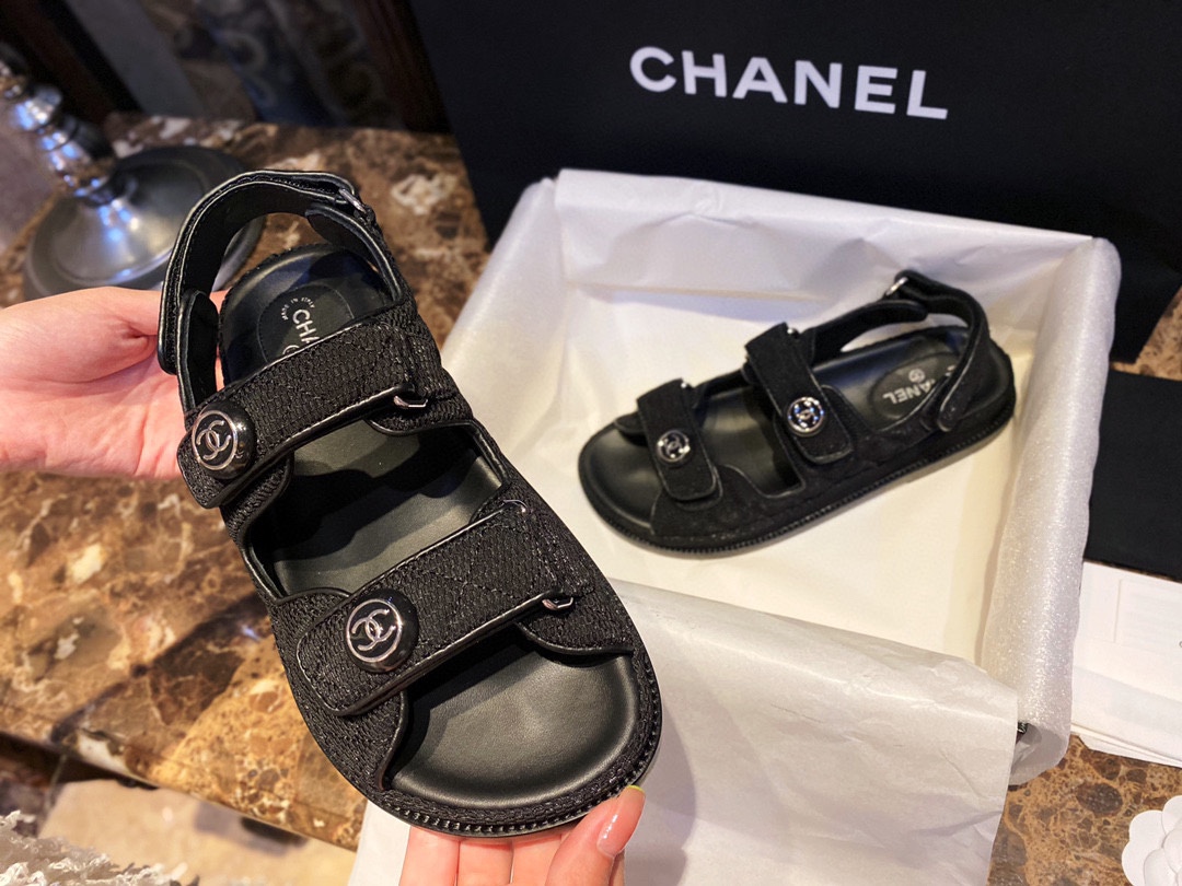 Chanel Classic Beach Sandals with Mesh Fabric and Dripping Glue Buckle