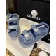 Chanel Denim Print Velcro Beach Sandals - Refreshing Denim Series with Polka Dots and Prints, Enamel Metal Edged Round Buckl