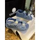 Chanel Denim Print Velcro Beach Sandals - Refreshing Denim Series with Polka Dots and Prints, Enamel Metal Edged Round Buckl